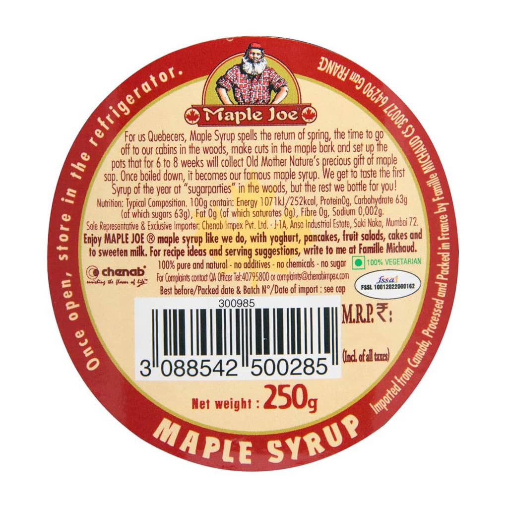 Этикетка кленового сиропа Maple Joe