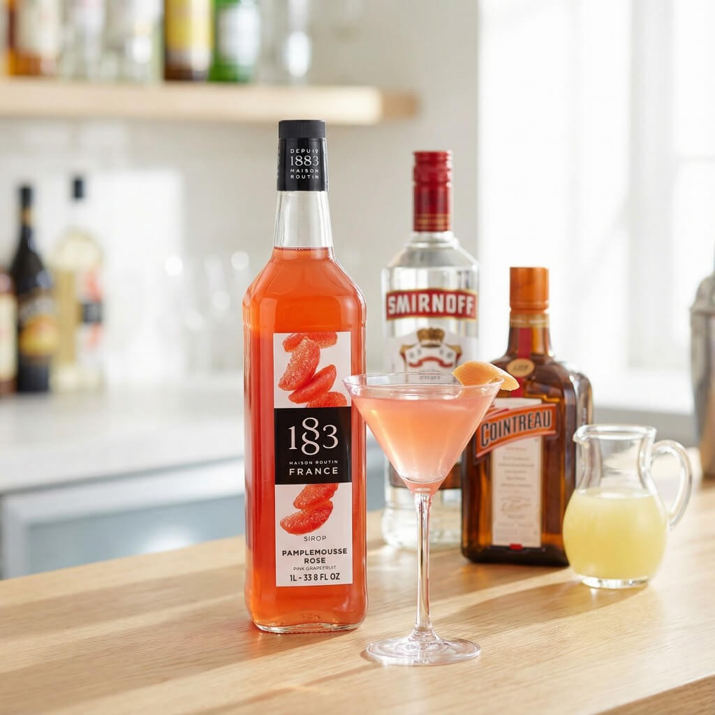Pink Cosmopolitan: рецепт коктейля с сиропом розового грейпфрута