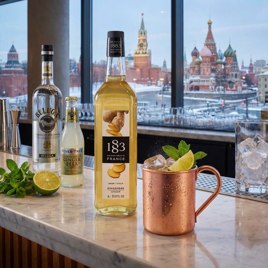 Рецепт имбирного алкогольного коктейля Spiced Mule с сиропом